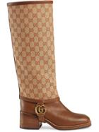 Gucci Leather Boot With Gg Gaiter - Brown