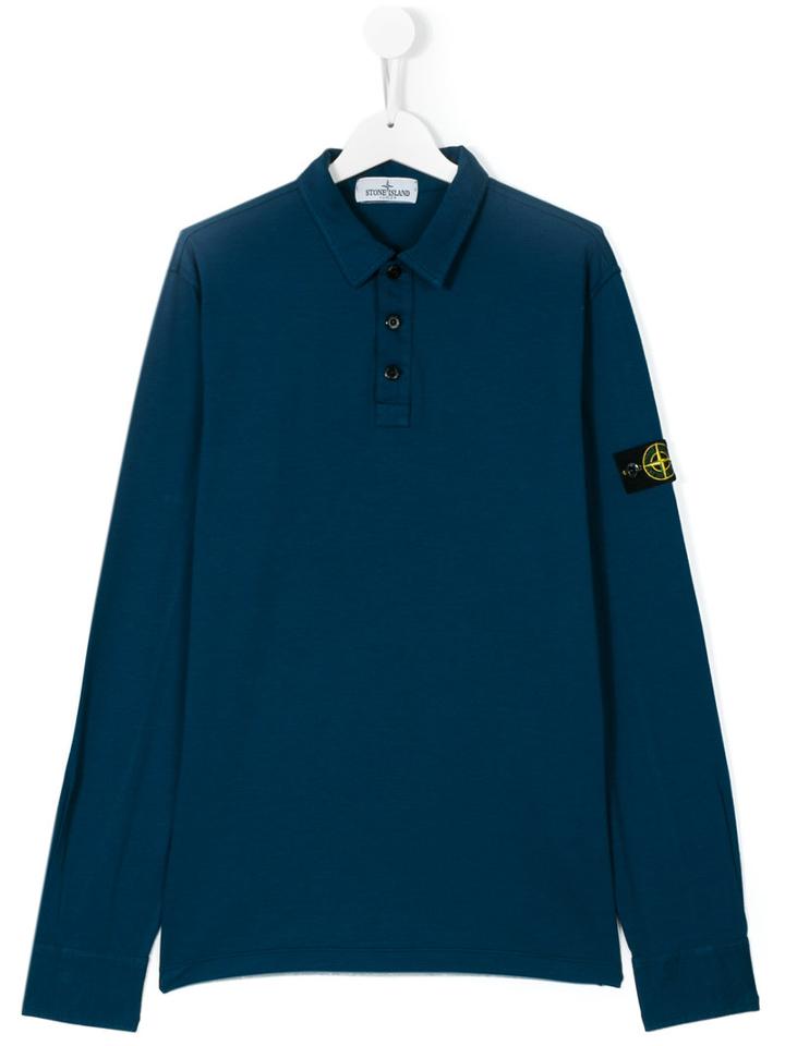 Stone Island Junior - Logo Patch Polo Shirt - Kids - Cotton/spandex/elastane - 14 Yrs, Blue