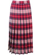 Boutique Moschino Pleated Tartan Skirt - Red