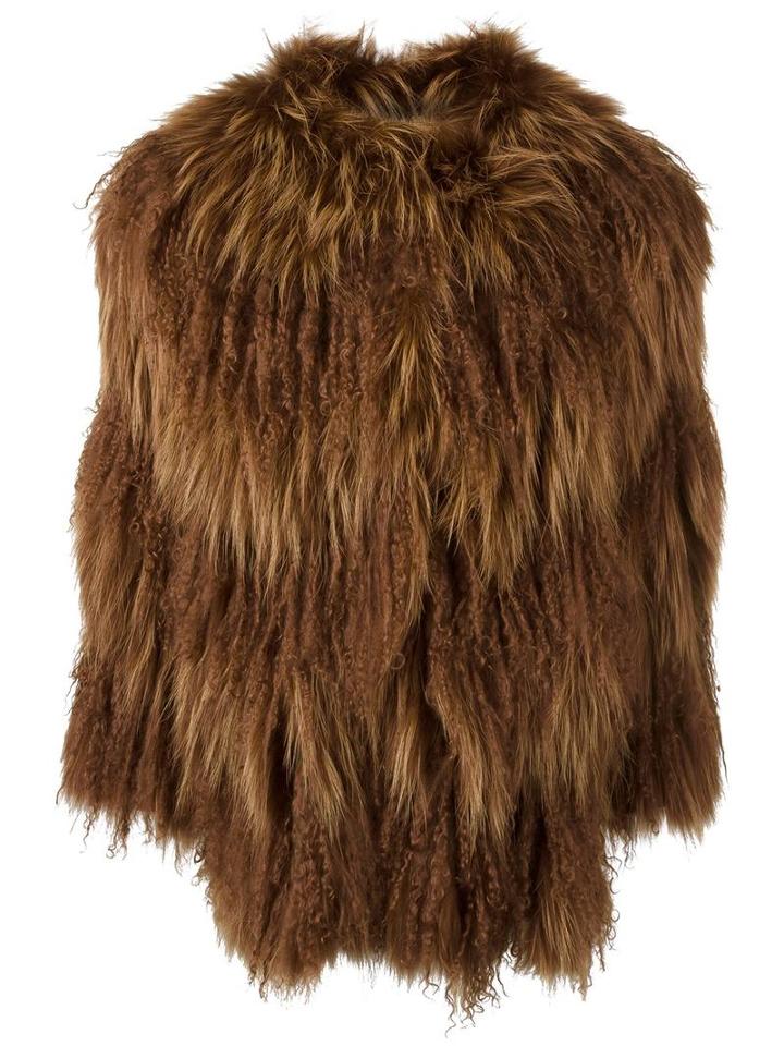 Meteo By Yves Salomon Collarless Jacket, Women's, Size: 40, Brown, Sheep Skin/shearling/racoon Fur