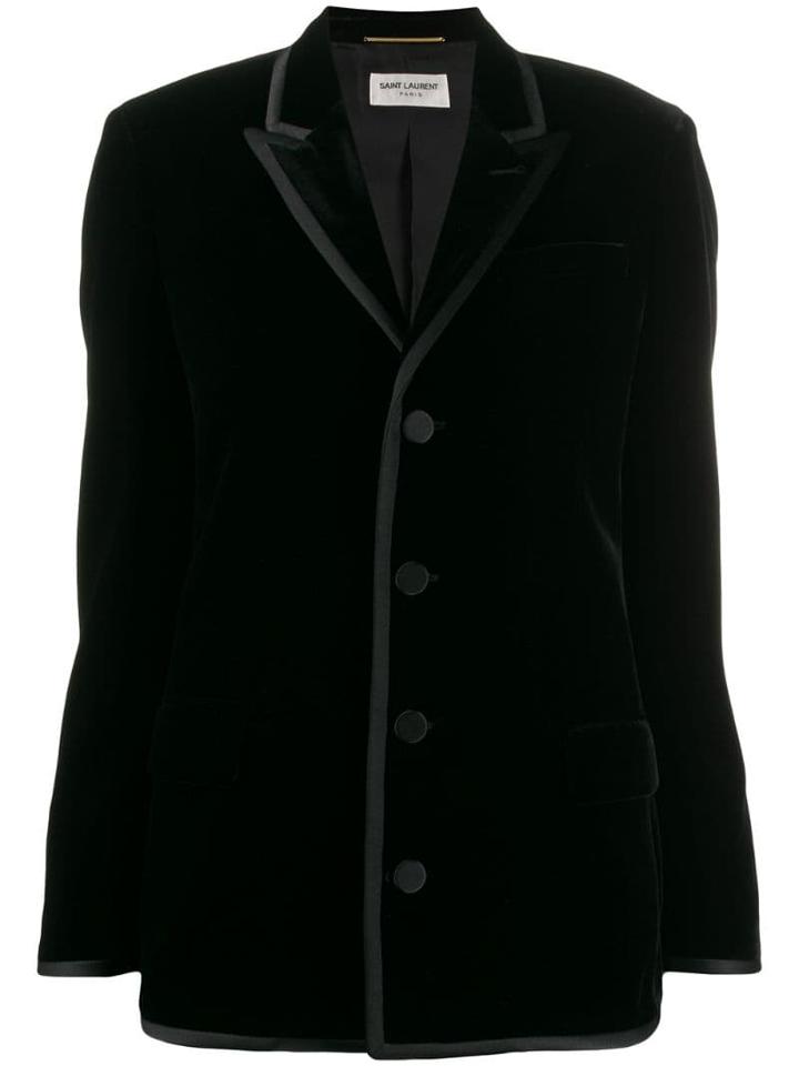 Saint Laurent Velvet Shoulder Pads Blazer - Black