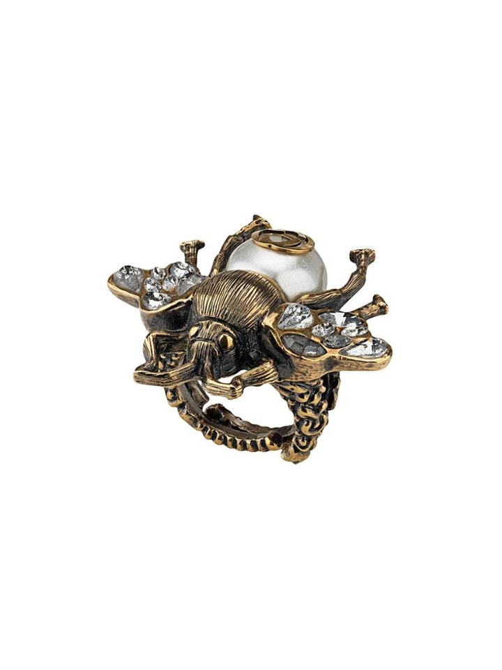 Gucci Bee Ring With Crystals And Pearl - Gold
