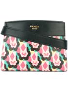 Prada Floral Print Shoulder Bag, Women's, Black, Calf Leather