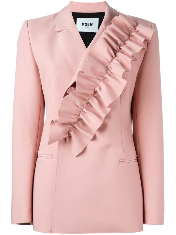 Msgm Ruffle Detail Suit Jacket, Women's, Size: 44, Pink/purple, Polyester/spandex/elastane/viscose