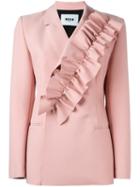 Msgm Ruffle Detail Suit Jacket, Women's, Size: 44, Pink/purple, Polyester/spandex/elastane/viscose