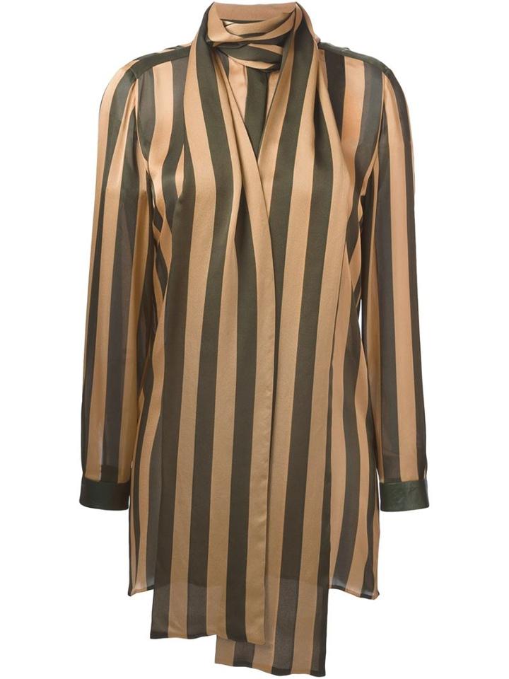 Petar Petrov Striped Scarf Neck Blouse, Women's, Size: 38, Green, Silk/leather