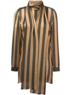 Petar Petrov Striped Scarf Neck Blouse, Women's, Size: 38, Green, Silk/leather