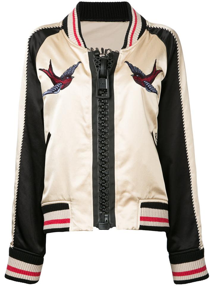 Maison Mihara Yasuhiro - Embroidered Bomber Jacket - Women - Cotton/rayon - One Size, Women's, Nude/neutrals, Cotton/rayon