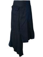 Yohji Yamamoto - Flap Patched Skirt - Women - Cotton/hemp/linen/flax - 2, Blue, Cotton/hemp/linen/flax
