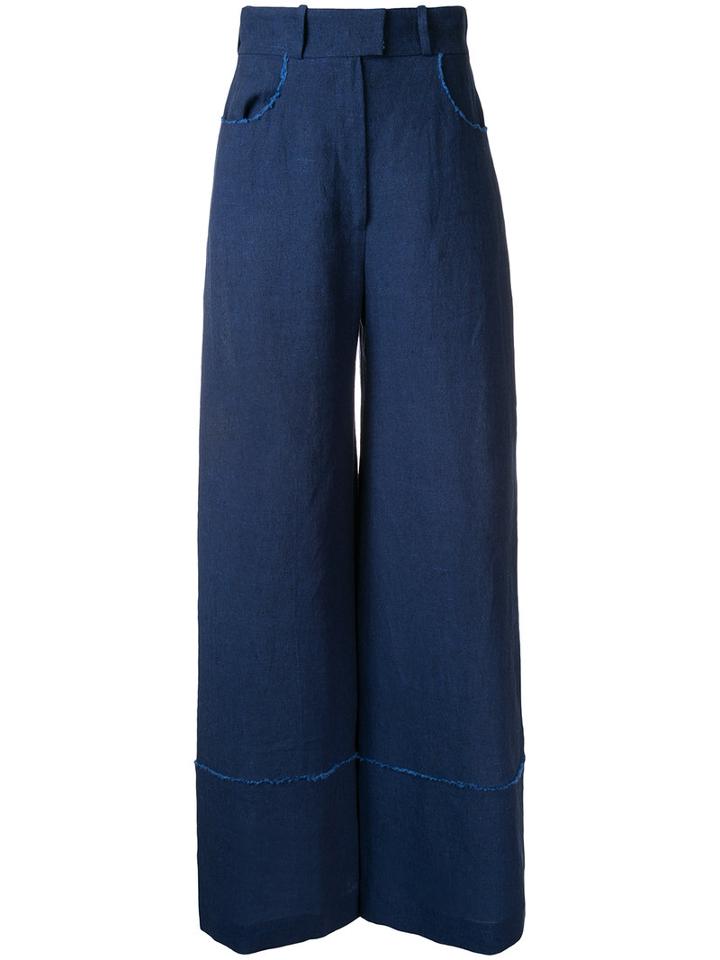 Martin Grant Raw Edge Detail Trousers, Women's, Size: 42, Blue, Linen/flax