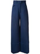 Martin Grant Raw Edge Detail Trousers, Women's, Size: 42, Blue, Linen/flax