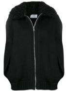 Prada Shearling Collar Zipped Cardigan - Black