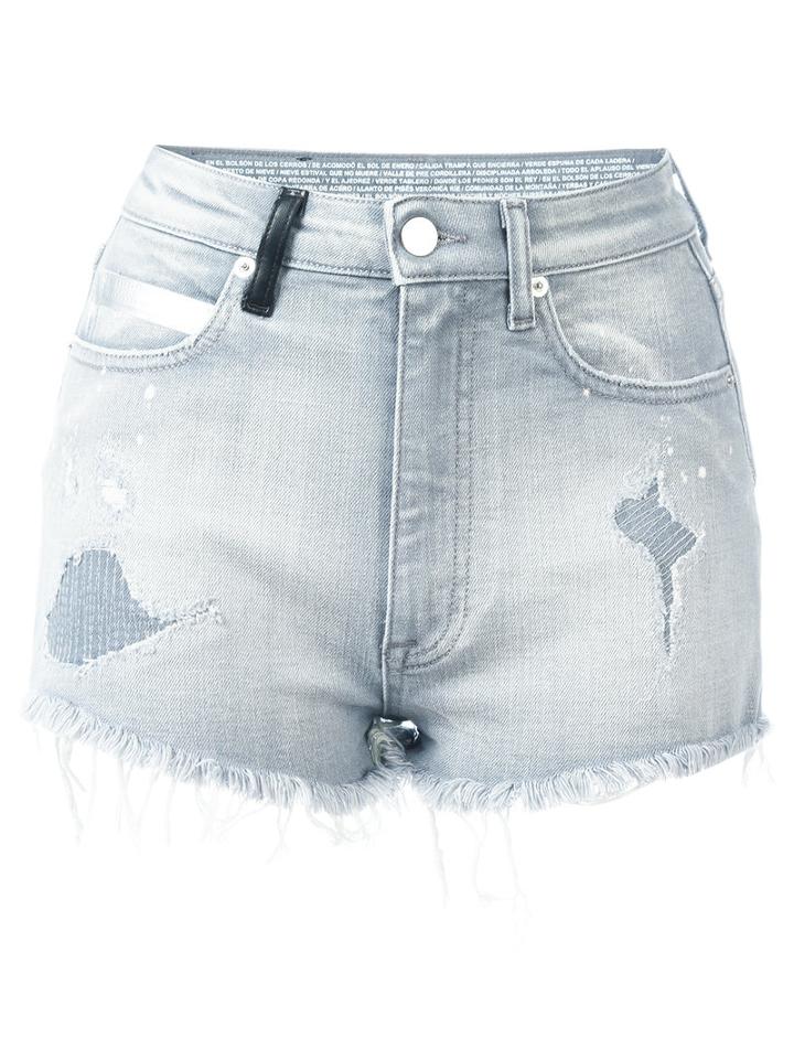 Marcelo Burlon County Of Milan Distressed Denim Shorts, Women's, Size: 26, Grey, Cotton/polyester/spandex/elastane