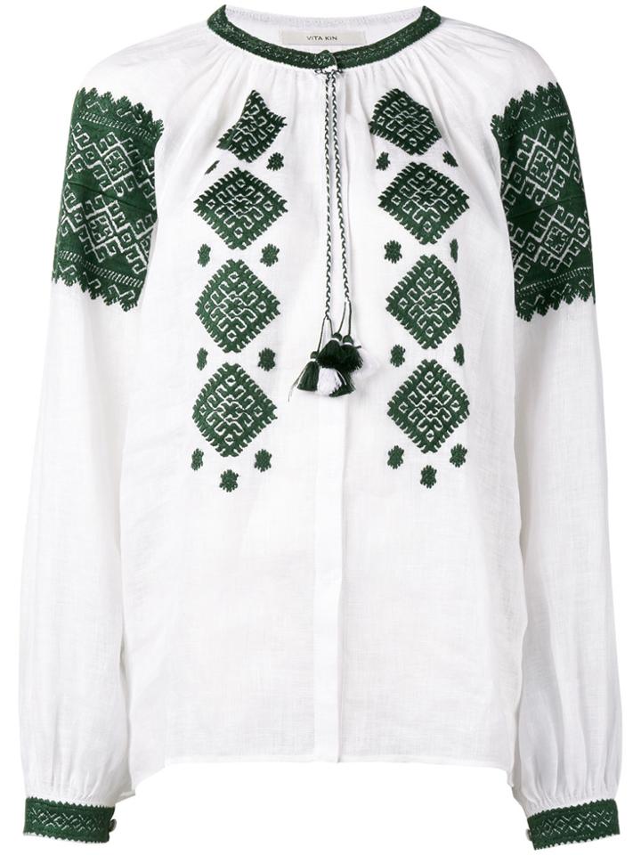 Vita Kin Round Neck Embroidered Blouse - White