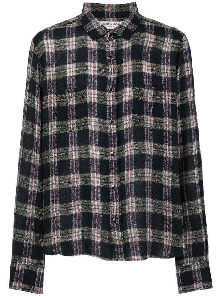 Saint Laurent Short Checked Overshirt - Blue