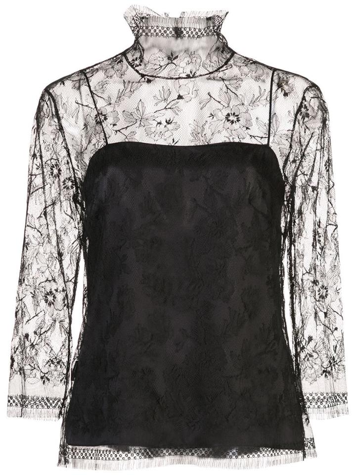 Adam Lippes Lace High Neck Top - Black