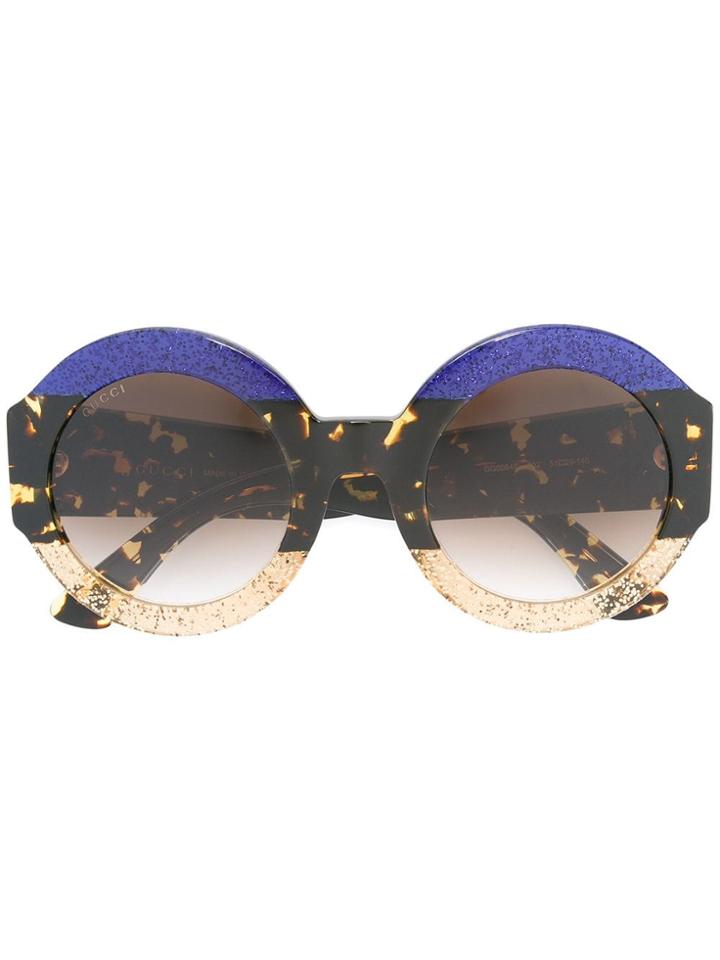 Gucci Eyewear Blue And Brown Oversized Round Frame Sunglasses