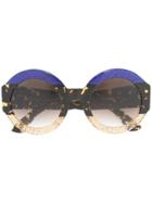 Gucci Eyewear Blue And Brown Oversized Round Frame Sunglasses
