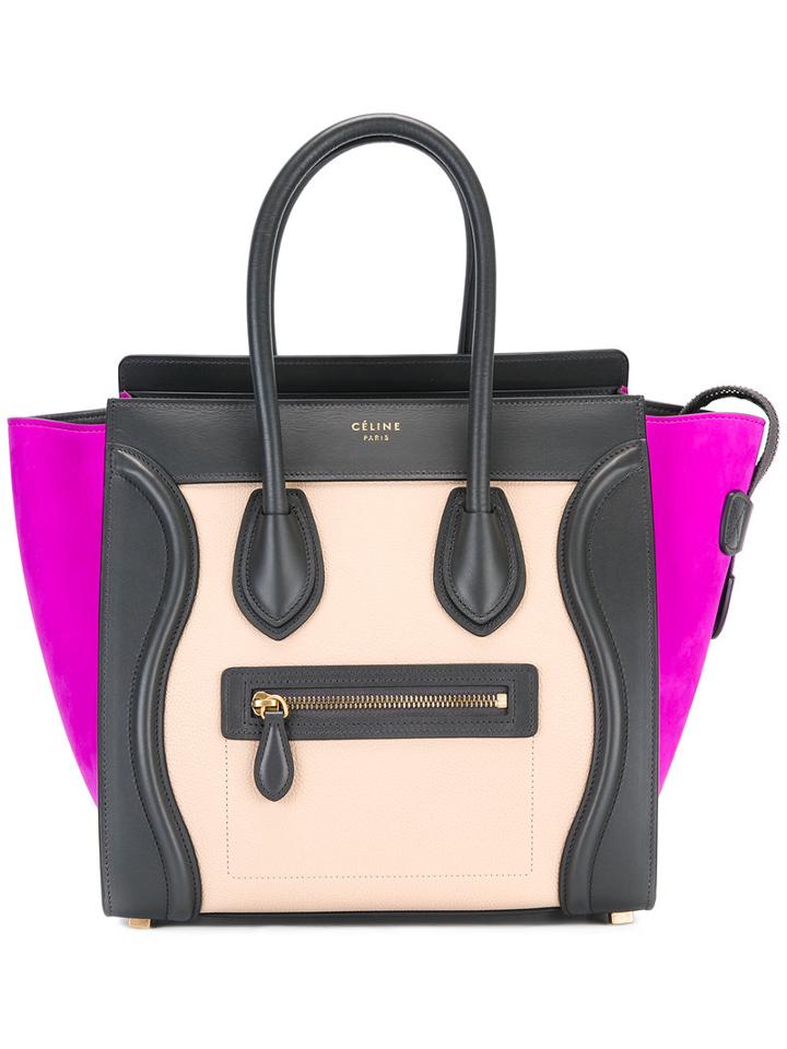 Céline Contrast Tote Bag, Women's, Pink/purple, Calf Leather/lamb Skin
