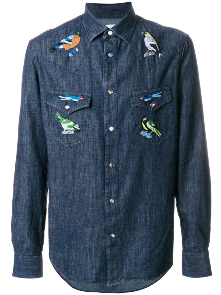 Paul Smith Western Shirt With Bird Embroidery - Blue
