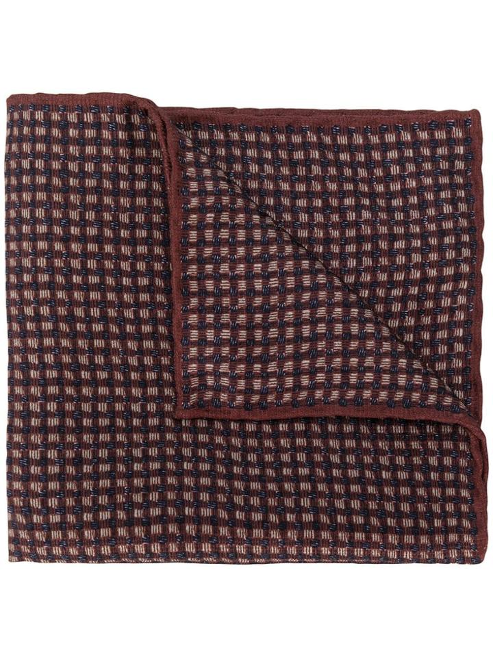 Canali Check Pattern Silk Handkerchief - Brown