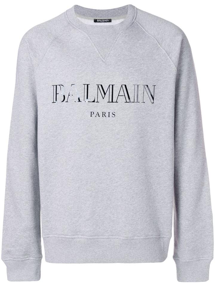 Balmain Logo Print Jersey Sweater - Grey