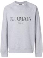 Balmain Logo Print Jersey Sweater - Grey