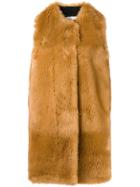 Msgm Faux Fur Long Gilet - Brown