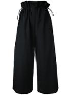 Goen.j Paperbag Waist Cropped Trousers, Women's, Size: Medium, Black, Cotton/nylon