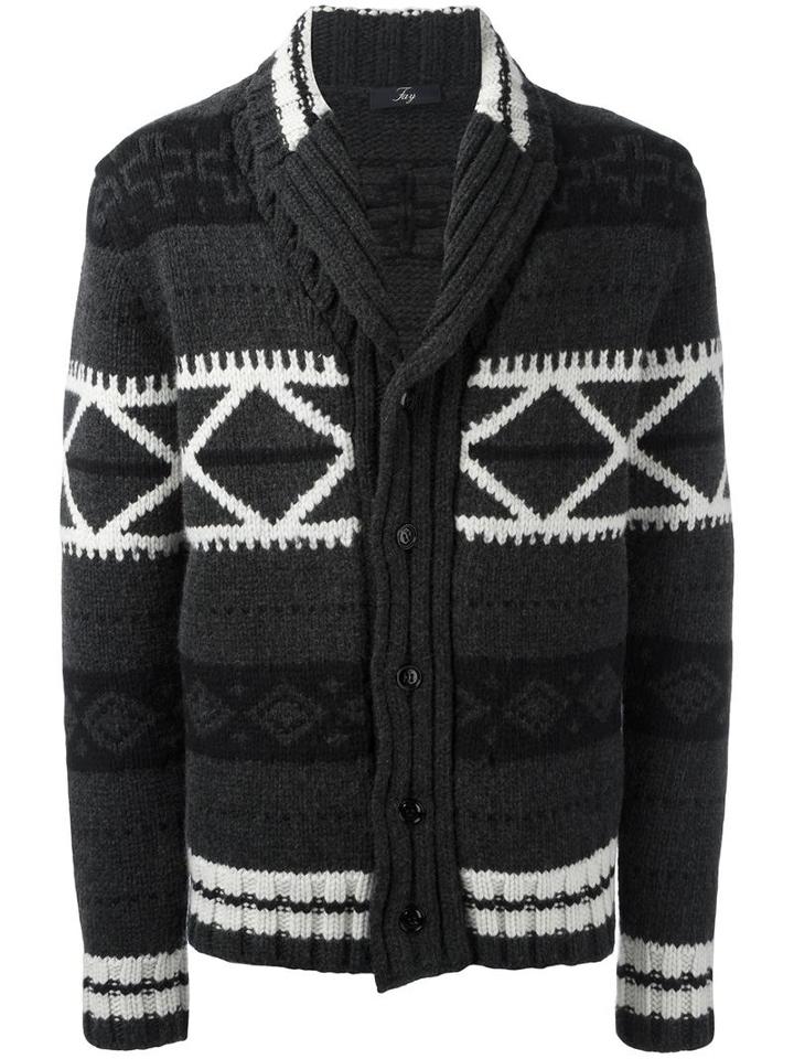 Fay Patterned Cardigan, Men's, Size: 50, Grey, Wool