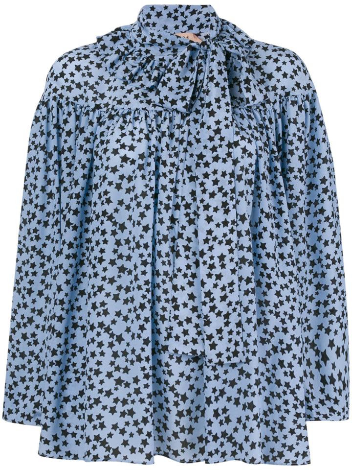 No21 Star Print Tie Neck Blouse - Blue
