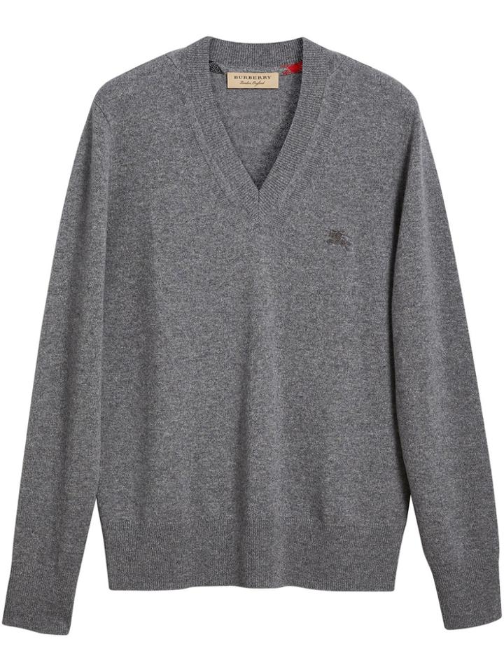 Burberry Cashmere V-neck Sweater - Grey