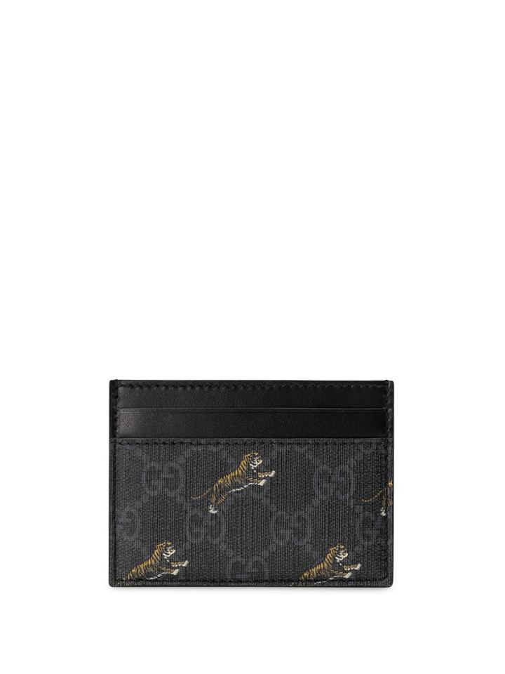 Gucci Gg Card Case With Tiger Print - Black