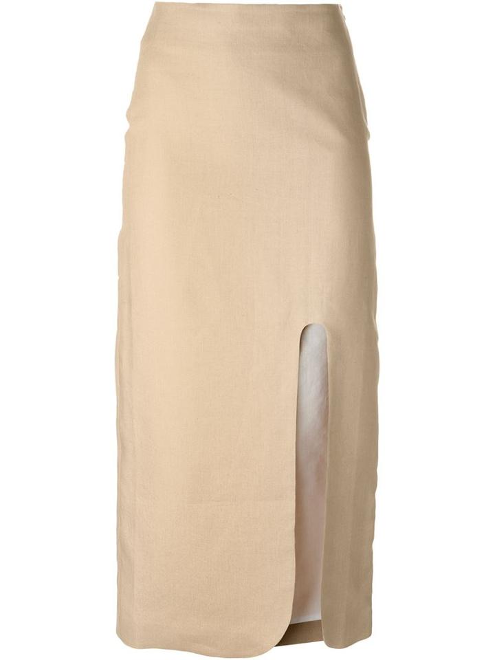 Jacquemus Side Slit Midi Skirt, Women's, Size: 36, Nude/neutrals, Linen/flax