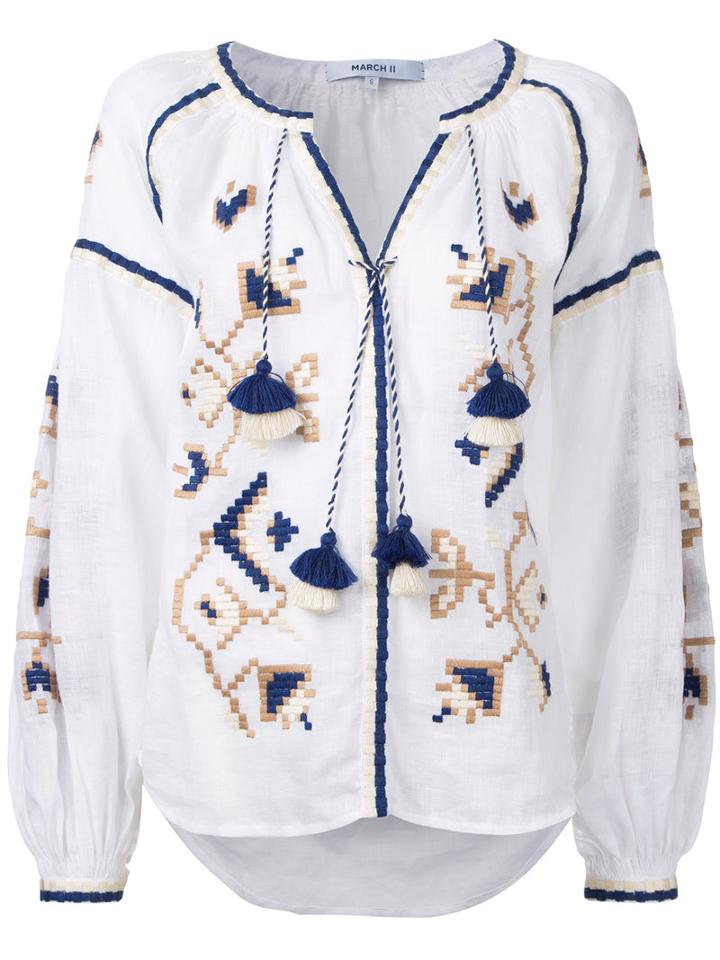 March 11 - Embroidered Tunic Blouse - Women - Linen/flax - L, White, Linen/flax