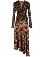 Diane Von Furstenberg Floral Print Asymmetric Dress - Black