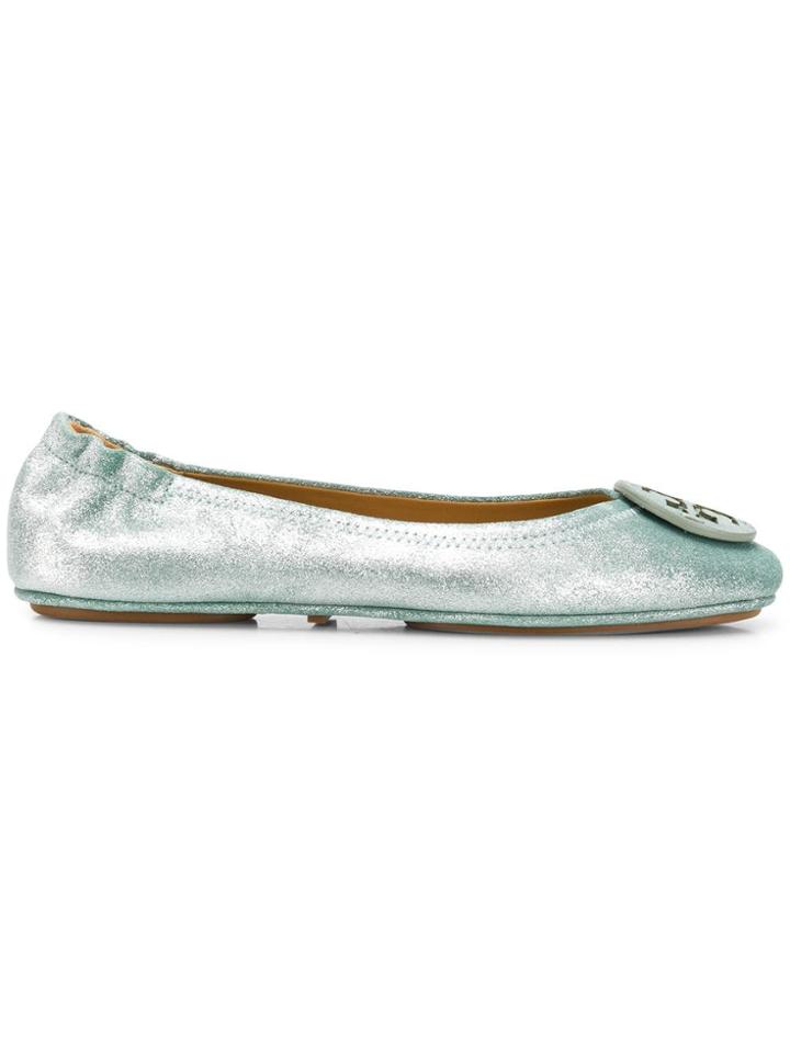 Tory Burch Metallic Minnie Travel Ballet Flats - Blue