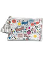 Anya Hindmarch - Stickers Clutch - Women - Goat Skin - One Size, Grey, Goat Skin