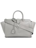 Saint Laurent Logo Plaque Tote, Women's, Grey, Leather