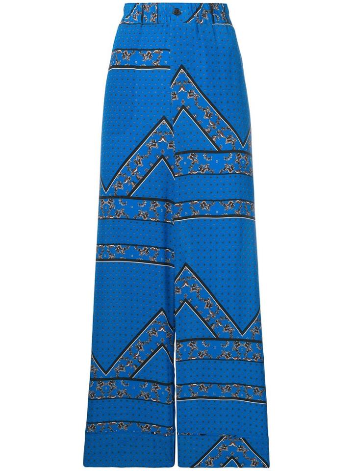 Ganni Floral Pattern Wide Leg Trousers - Blue