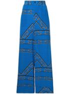 Ganni Floral Pattern Wide Leg Trousers - Blue