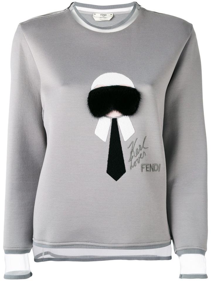 Fendi - 'karl' Fur Trim Sweatshirt - Women - Silk/cotton/mink Fur/polyester - 40, Grey, Silk/cotton/mink Fur/polyester