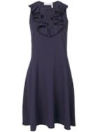 See By Chloé - Frilled Neck Skater Dress - Women - Polyester/spandex/elastane - 40, Blue, Polyester/spandex/elastane
