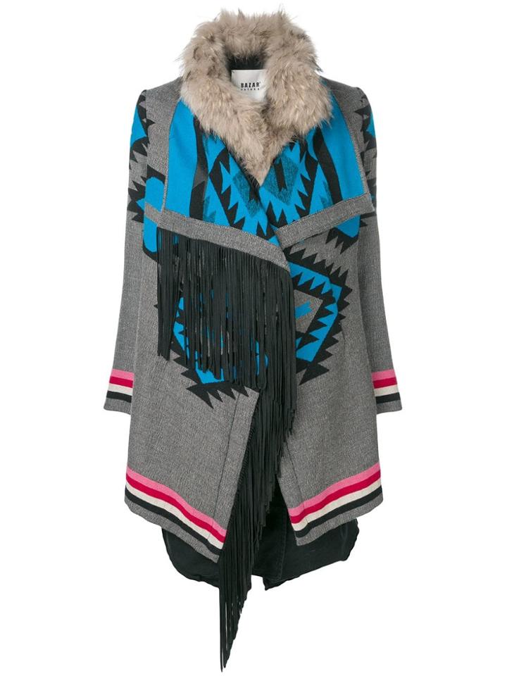 Bazar Deluxe Ethnic Pattern Fitted Coat - Black