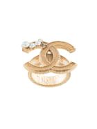 Chanel Pre-owned Rhinestone Cc Logo Ring - Gold
