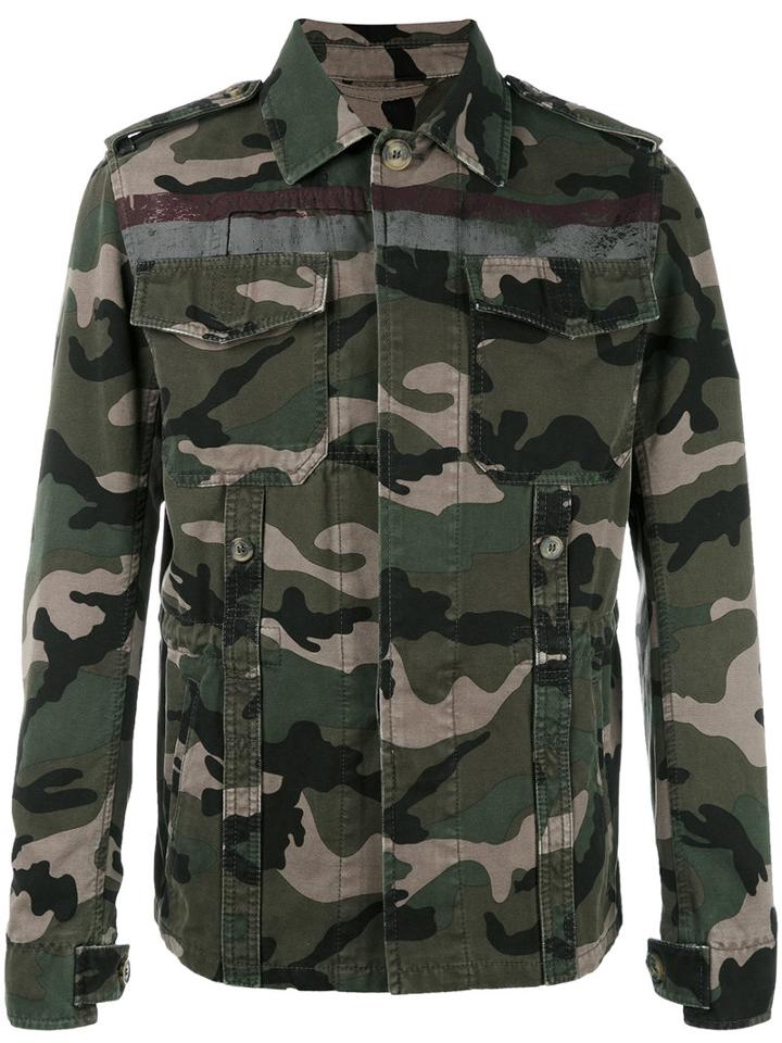 Valentino Camouflage Denim Jacket, Men's, Size: 50, Green, Cotton
