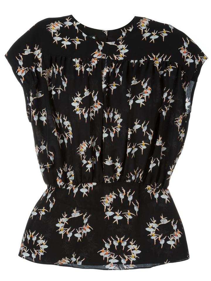 Rochas Ballerina Print Top, Women's, Size: 40, Black, Silk