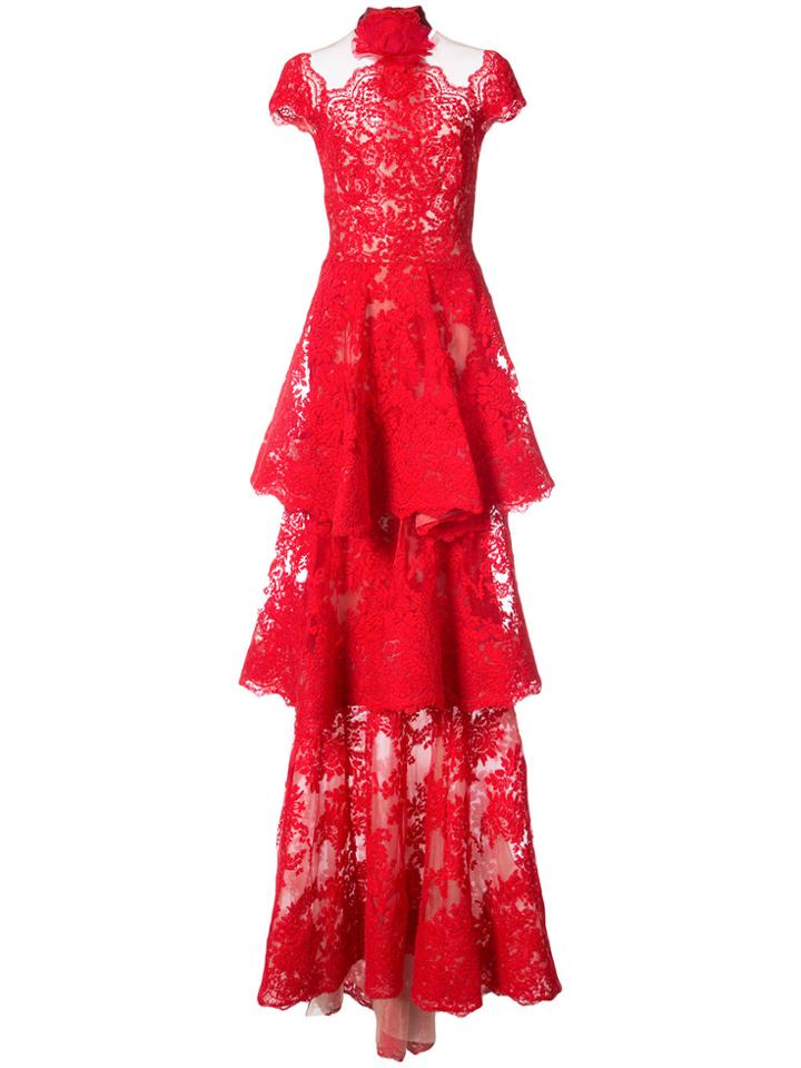 Marchesa Tiered Lace Gown