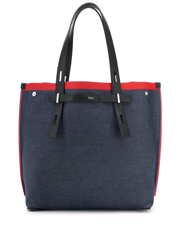 Furla Colourblock Chambray Tote - Blue