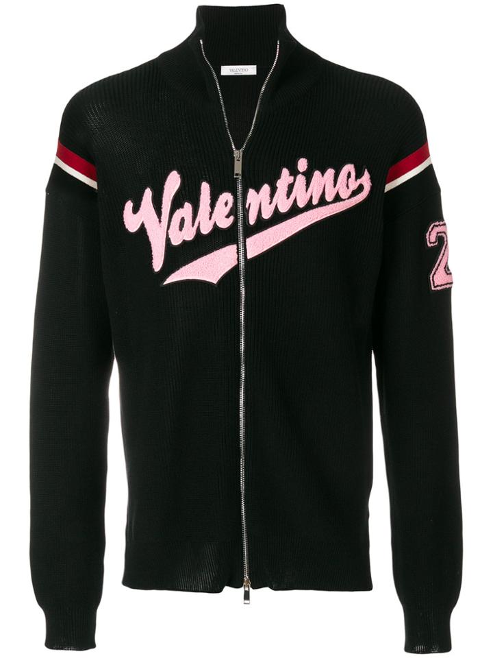 Valentino Logo Patch Zip Cardigan - Black